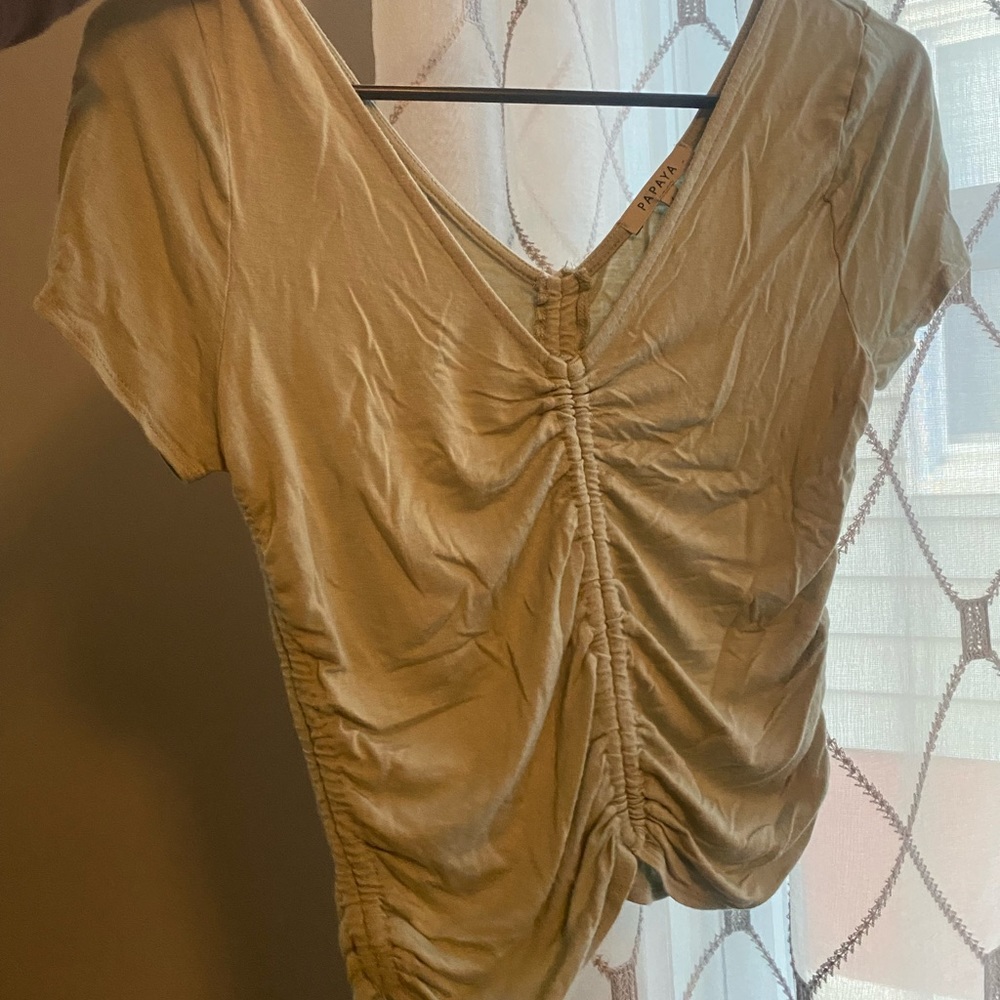 Pastel Green Ruched V Neck Crop Top